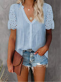 Blouse Women 2022 Fashion Patchwork V Neck Office Work Lady Shirts Plus Size Streetwear Casual Short Sleeve Chiffon