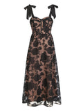 New Summer Black Lace Hook Flower Sexy Women Dress Sleeveless Sling A-line Long Dress Fashion Evening Party Women