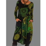 Polyester Fiber Women's Print Dress Long