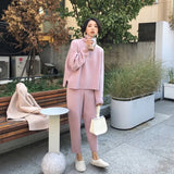 Autumn Winter Knitted Tracksuit Turtleneck Sweatshirts Fashion Women Suit clothing 2 Piece set Knit pant Female Pants