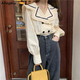 Womens Spring Autumn Elegant Ruffles Sailor Collar Casual Blouses Ladies Kawaii Korean Style Harajuku Female Tops