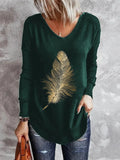 V-neck Leisure Long-sleeved Printed Women's