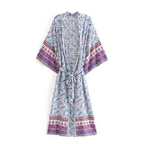 Bohemian Printed Summer Beach Wear Clothing Long Kimono Autumn Plus Size Tunic Women Tops Self Belted Wrap Coat
