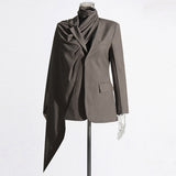 Personality Niche 2025 Autumn New Scarf Collar Hollow Out A Variety Of Wear Suit Pure Color Coat