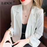 Autumn Korean Style Solid Elegant Fashion Blazers Women Short Long Sleeve Loose Casual Suit Ladies All-match Jacket