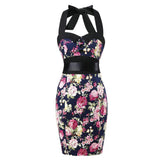 Print Sexy Halter Sheath Dress Polka Dot Vintage Women Summer Backless 50s Pin Up Rockabilly Slim Pencil Bodycon