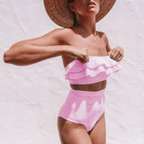 Sexy Swimming Suit Irregular Striped Cascading Ruffles High Waist Bikini Swimwear