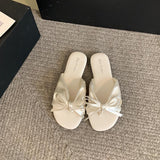 Lazy Wind Elegant Cool Slippers 2025 New Wearing Soft-Soled Bows Shoes Flat Beach