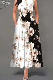 Boho Long Dresses Women Elegant Sleeveless Casual Floral Print Beach Party Maxi