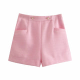 Pink Casual Women Shorts ZA Summer Modern High Waist Button Up Cultivate Morality Outwear Office Lady