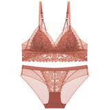 New French underwear Set Lace Sexy Push-up Bra And Panty Sets Comfortable Brassiere Wire Free Embroidery Flowers