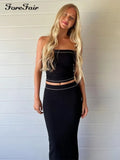 Summer Women Dress Set Strapless Crop Top And Midi Skirt Two Pieces Sets Y2K Elegant Beach Dress Party Outfits