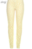 Embroidered Sheer Mesh Leggings Women Pants 2023 Summer Casual Skinny Stretch Dot Print Trousers Lady Bottoms