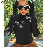 Fall Black Basic T Shirts For Women Fashion 2022 Brown O Neck Long Sleeve Y2K Tops Ladies Casual Vintage Glove Tee