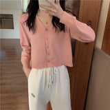 Zingj With Long-Sleeved Sweater Female 2024 New Korean Version Gentle Wind Short White Cardigan V-Neck Jacket-Outfit