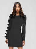 Long Sleeve Bow Cut Out Solid Mini Dress- Outfit