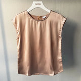 2021 Woman Elegant Satin Tops Sleeveless Tanks Back Zipper Office Ladies Imitation silk