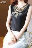 Fashion Top Woman V-neck Tank Tops Printed Vintage Ladies Crop top Female Women's T-shirt Satin Lace Summer Woman