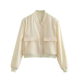 New Women's Fashion French Big Pocket Short Autumn Bomber Jacket