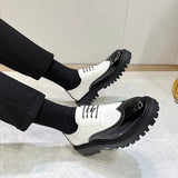 2025 New Youth Round Head Patchwork Color Bright Face Fashion British Casual Daily Leather Shoes Male