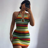 Style Knitted Dress Chic Women Summer Sexy Backless Deep V-neck Halter Dress Y2K Streetwear Vacation Casual