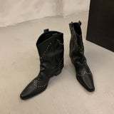 Rivet High-Cube Trouser Boots French Women's Boots With Western Cowboy Boots Knight Boots Small Long
