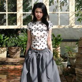 Autumn New Women's Hottie Round Collar Wave Point Letter Print Repair Bottom Short-Sleeved