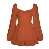 Street Color Women's Fashion Autumn Square Collar Lantern Long Sleeve