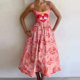 Women's New 2025 Spring Dress Solid Color Sexy U-Neck Waist Folding Sling