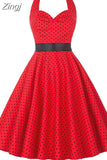 Dot Dress Women Vintage Swing Halter Belt 50s 60s Rockabilly Prom Party Dresses Retro Feminino