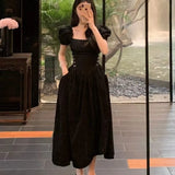French White Black Women Elegent Party Midi Dress Female Fashion French Style Slim Clothes