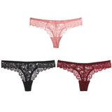 3PCS/Set Sexy Panties Women Low-waist Briefs Female Lace Embroidery Underwear Transparent G String Underpant