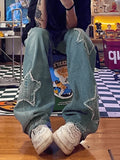 Blue Wash Star Patched Boyfriend Jeans- Outfit