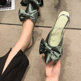 Korean Version Of Summer New Silk Bow Tip Behind The Empty Sandals Women Shallow Two-Pin Square Flat Single