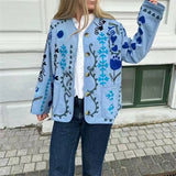 Women's Clothing 2025 New Pink Casual Wind Flowers Long-Sleeved Blouse Single-D Row V-Neck Jacket