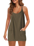 Summer Solid Sleeveless Dress Fine Shoulder Strap Vest Skirt Sports Skirt