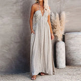 Summer New Sexy Striped Tube Top Adjustable Lace Up Sling Dress Women Elegant Backless Evening Party Long Dresses