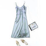 2021 Women Satin Dress Party Luxury Shiny Sundress Sexy Imitation Silk Fashion Ladies