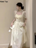 Elegant Single Breasted Party Dress Women A-line Lace Up Summer Prom Robe Korean Princess One Piece Vestidos Mujer
