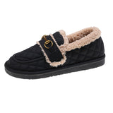 Leather Shoes Woman Boots Winter Flat Fashion Keep Warm Net Red One-step Faux Fur Casual Shoes Women Walking