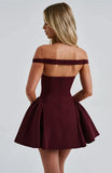 Burgundy Off-shoulder Mini Dress-Outfit