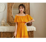 Zingj Skirt One Word Shoulder Two Wear Neckline Sexy Show Thin Show Back Long Beach Holiday Dress Super