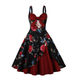 Style 50s Pinup Dress Women Vintage Cocktail Patchwork Red Striped Printed Spaghetti Straps 1950s Rockabilly Party