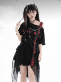 Harajuku T-shirts Women Cross Chain Top Tee Loose Off Shoulder Fashion Tshirts Patchwork Y2k Aesthetic Grunge T