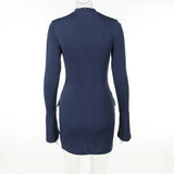Dark Blue Long Sleeve Bodycon Mini Dress-Outfit