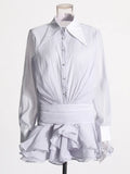 Elegance Elegant Style Collar Short Dress 2025 New Simple Solid Color Pressure Folding Leaves Side Design Short Dress