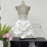 Fashion Age Reduction Breast-Wearing Noodle Bubble Dress Famous Gold Three-Dimensional Flower Party