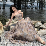 Zingj Senior Sense Two-Piece Tie-Dye Wipe Chest Vest Top Women's New Summer High-Waist A-Line Skirt