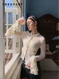 Ruffle Flare Sleeve Lace Shirt Blouse Spring 2022 Womens Fashion Long Sleeve Top Designer Tight Shirt Korean