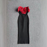 Red Fashion Big Flower Body Sleeveless Tight Casual Long Banded Dress Evening Dress Women's